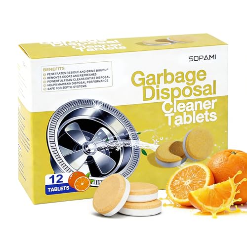 SOPAMI Garbage Disposal Cleaner Deodorizer Tablets 12 Pack 1 Year Supply | Powerful XL Foaming Sink Garburator Disposer Freshener, Natural Kitchen Drain Cleaning Care with Fresh Citrus Scent - size: 12 Count (Pack of 1)