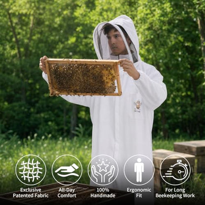 Sting Proof Bee Suit Full Body with Ventilated Hood & Gloves M | Polycotton Unisex Beekeeping Suit for Men & Women, Wasp Bee Keeper Suit for Beginner & Pro Beekeepers, Apiary Beekeeping Gear - color: M
