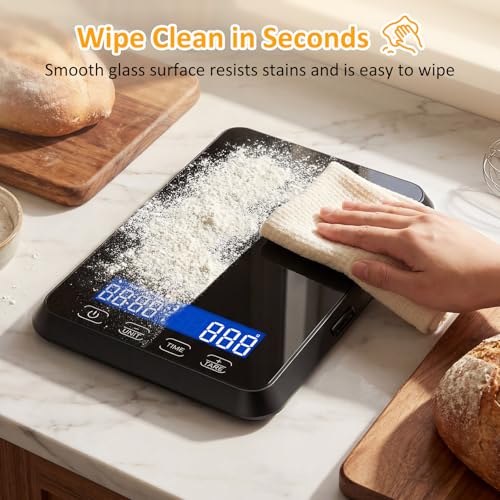 Letron Food Scale, 33 lb / 0.1 oz High Precision Kitchen Scale for Sourdough Bread, Built-in 7 Units, Timing & Tare Function, Rechargeable Digital Kitchen Scale for Food, Baking, Cooking - color: Black