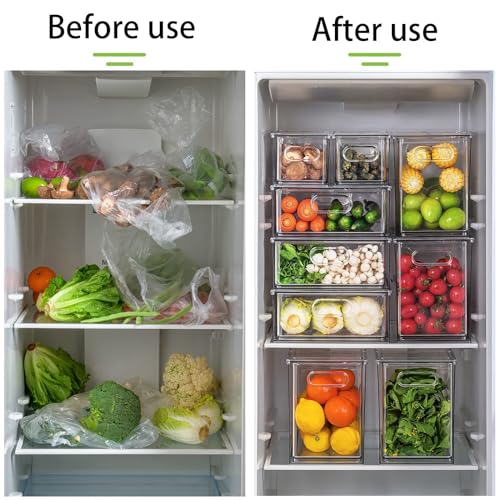 MANO Fridge Drawer Pull Out Stackable Bins with Handle Clear Refrigerator Drawers Organizer Food Storage Container Box with Dividers Plastic Produce Saver for Pantry, Cabinet, Kitchen, Clothes（4Pack） - style: 2*3L+1*6L+1*9L