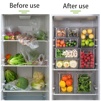 MANO Fridge Drawer Pull Out Stackable Bins with Handle Clear Refrigerator Drawers Organizer Food Storage Container Box with Dividers Plastic Produce Saver for Pantry, Cabinet, Kitchen, Clothes（4Pack） - style: 2*3L+1*6L+1*9L