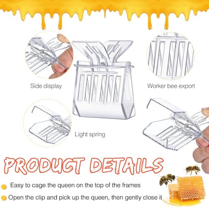 Qualirey 12 Pcs Queen Bee Marker Kit 8 Queen Bee Marker Pens 4 Plastic Catcher Clips Beekeeping Tools Supplies for Beekeeper One Handed Essential