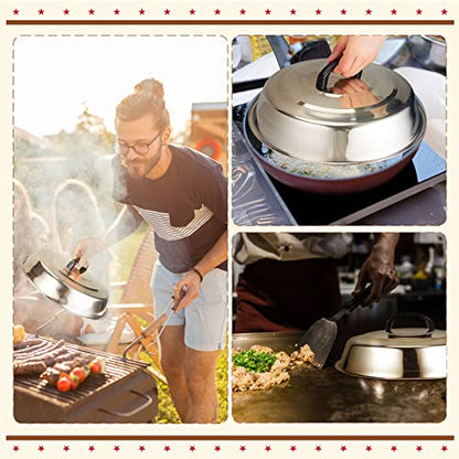 Tessco Griddle Accessories 3 Pcs 12.6 Inch Griddle Dome Cheese Melting Round Basting Cover 3 Pcs 8.2 Inch Smash Burger Press Cast Iron Meat Press and Screwdriver for Flat Top Grill BBQ