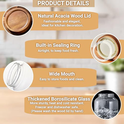 50 Fl oz/1500 ml Clear Glass Jar with Airtight Wooden Screw on Lid, Glass Pantry Canister for 500g Coffee Beans, Kitchen Food Storage Containers for Rice,Flour,Pasta,Sugar,Honey,Tea, Spice,Cereal - size: 1*1500ml