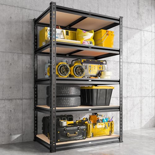 REIBII 2030LBS Storage Shelves 5 Tier Garage Shelving Heavy Duty Metal Shelving Adjustable Metal Shelf for Garage Pantry Closet Kitchen Basement 28" W x 13.9" D x 60.1" H - color: Black, size: 28"W x 13.9"D x 60.1"H
