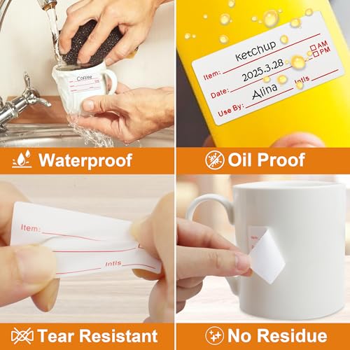 1000Pcs Food Labels, AIMEIKI 2 Rolls 1 x 2 Inch Removable Date Stickers Waterproof Food Storage Stickers for Freezer, Refrigerator, Food Containers Easy Clean No Residue - style: 1x2inch labels