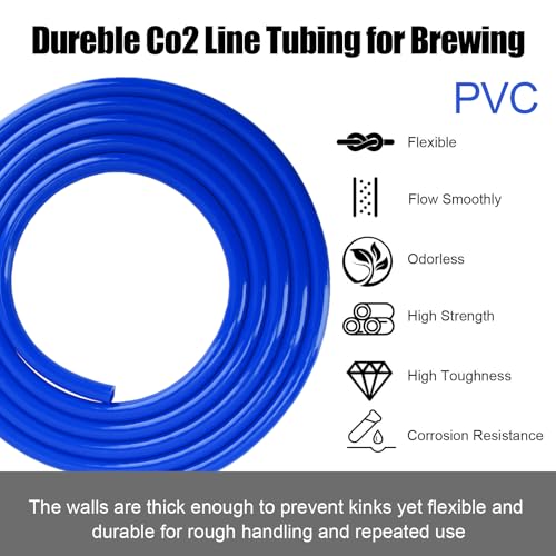 10FT Beer CO2 Line for 5/16" Barb Fitting, PVC Gas Tubing & 4 PCS Stainless Steel Clamps Food-grade Keg CO2 Line Hose-Gas Beer Dispense Home Brewing Carbonation - size: 10 Feet