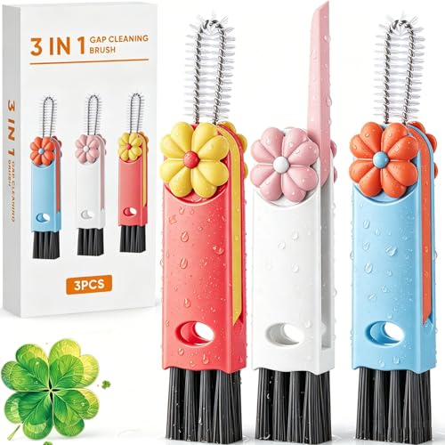 3 in 1 Cup Lid Cleaning Brush, Cup Lid Brush, Upgraded 3PCS Multifunctional Water Bottle Cleaning Brush, Home Kitchen Crevice Brush Tools for Tiny Cup Lid Detail, Bottle Tight Spaces Cup - color: Red Blue White(include Packaging Box)