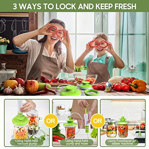 Mason Jar Vacuum Sealer Kit, Vacuum Sealer for jars Canning Sealer and Accessory Hose Mason Jar Attachment with Manual Vacuum Pump and Lid Opener for Wide&Regular Mouth Mason Jars - color: Green