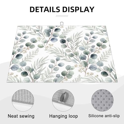 Dish Drying Mat for Kitchen Counter Microfiber Absorbent Dish Draining Reusable Washable Extra Large 18"x24" (Sage Leaves, 18x24in) - color: Sage Leaves