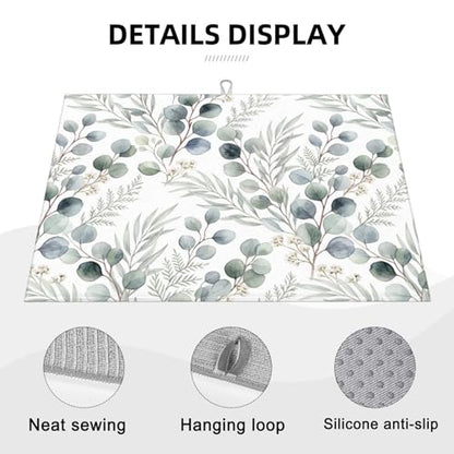 Dish Drying Mat for Kitchen Counter Microfiber Absorbent Dish Draining Reusable Washable Extra Large 18"x24" (Sage Leaves, 18x24in) - color: Sage Leaves