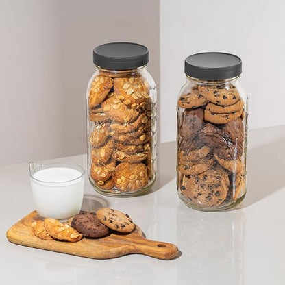 Wide Mouth Mason Jars 64 oz [2-Pack] with Airtight Lids – Large Glass Storage Jars for Pasta, Cookies, Dry Goods & Infused Water | BPA-Free Leak-Proof Lids - size: 64 oz