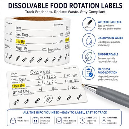ChromaLabel Dissolvable Food Labels, 2" x 3", 2500 Labels, Water Dissolvable Labels for Food Containers, Food Rotation Labels for Prep Date, Use By, Shelf Life, Writable Freezer Labels, Made in USA