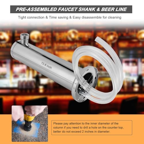 Kegerator Tower Single Faucet Beer Tower Beer Tap Beer Facet Tower Beer Tap Dispenser Stainless Steel Tower Brass Faucet Stainless Core Beer Tap Preassembled Line Keg Tower 3" Kegerator Tower for beer - size: Single Tap-Brass Faucets