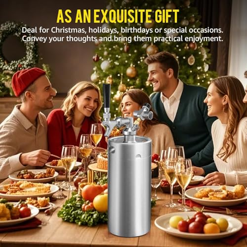 MRbrew 128oz Mini Keg Growler Portable Draft Beer Dispenser System Pressurized Stainless Steel Beer Growler Tap System Home Mini Kegerator, with Professional Beer Tap and CO2 Regulator to Keep Fresh