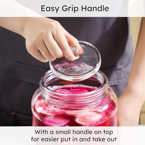 Jillmo Large Fermentation Weights for 1 Gallon Wide Mouth Jars, Heavy Glass Fermenting Weights with Easy Grip Handle, Keeps Vegetables Under Brine for Sauerkraut, Kimchi & Pickles, Pack of 4 - size: Plain - 4 Pack