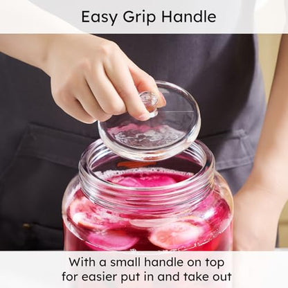 Jillmo Large Fermentation Weights for 1 Gallon Wide Mouth Jars, Heavy Glass Fermenting Weights with Easy Grip Handle, Keeps Vegetables Under Brine for Sauerkraut, Kimchi & Pickles, Pack of 4 - size: Plain - 4 Pack
