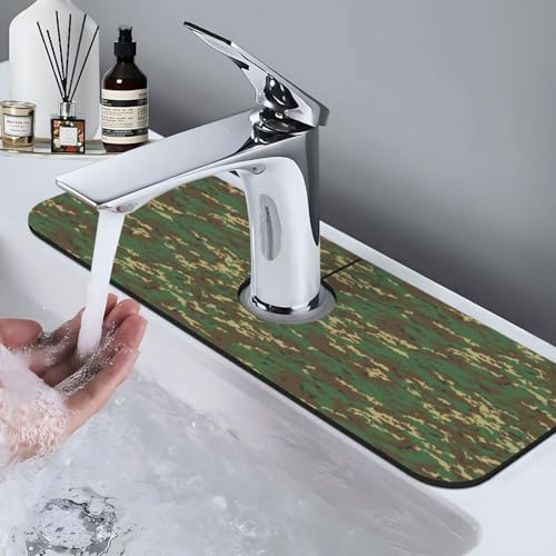 Camouflage Green Brown Camo Faucet Mat For Kitchen Sink, Absorbent Countertop Protector, Quick Dry Sink Splash Guard Pad, Waterproof Draining Mat 15" X 5.5" - color: Style 3