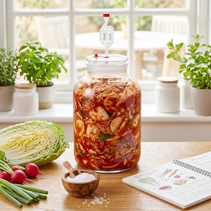 Gisafai 5 Gallon Large Fermenting Jug Wide Mouth Glass Fermenting Container with Airlocks and Silicone Stoppers Fermenter Making Set Glass Water Jar for Sauerkraut Kimchi Pickles Mead & More