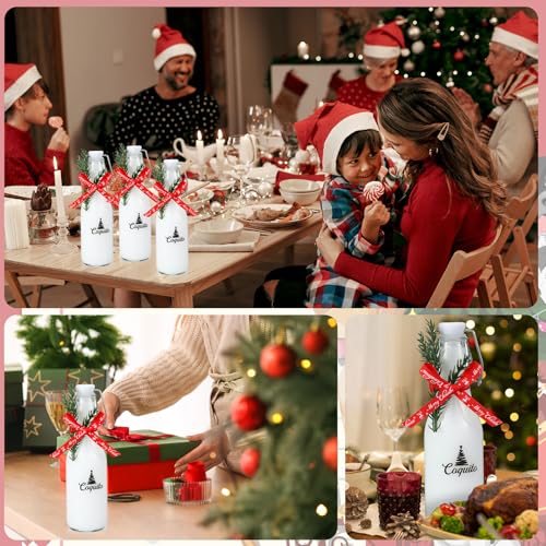Sieral 12 Pack Christmas Coquito Glass Bottle 8oz Clear Flip Swing Top Beer Brewing Bottles with Ribbon and Artificial Branches for Liquids Wine Christmas Tree Xmas Gifts - style: Plain