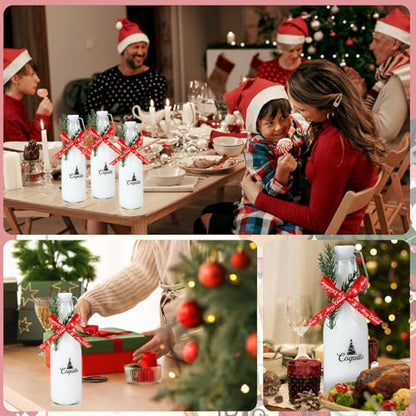 Sieral 12 Pack Christmas Coquito Glass Bottle 8oz Clear Flip Swing Top Beer Brewing Bottles with Ribbon and Artificial Branches for Liquids Wine Christmas Tree Xmas Gifts - style: Plain