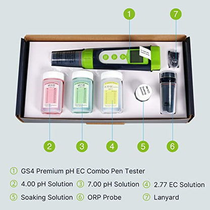Apera Instruments GroStar Series GS4-P pH/EC/500ppm/700ppm/ORP 6-in-1 Combo Pen Tester Kit with Replaceable Double-Junction pH/EC Probe and ORP Probe for Hydroponics Water Quality Testing, Gen II - style: pH/EC/ppm+ORP