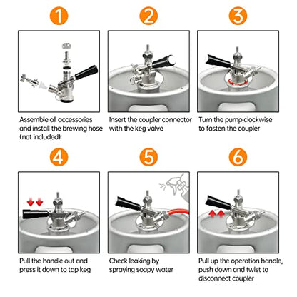 TMCRAFT Keg Coupler, Stainless Steel Probe Brass Body D System Sankey Keg Tap Coupler for I.D 5/16'' Draft Beer Line Gas Brewing Tubing with Check Valve Sealing Washer& Hose Clamp