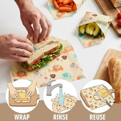 Beeswax Wraps for Food, Elephant 3 Pack (S, M, L) Reusable Food Wraps, Bread Sandwich Wrap, Zero Waste, Organic, Plastic-Free Food Storage Wrap - color: Elephant