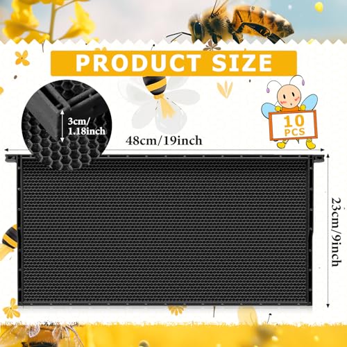 DoubleFill 10 Pack Plastic Beehive Frames and Wax Foundations All in One Bee Hive Frames with Beeswax Coated Foundations Bee Frames Beekeeping Frames for Deep Brood Bee Hives 9 1/8 Inches(Black) - color: Black