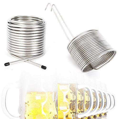 50' Mini Wort Chiller Coil Stainless Steel Home Brewing Beer Cooling Immersion, 1-3 Gallon Batch Immersion Wort Chiller, Leak Free Compression Barbs, Garden Hose Fitting Included