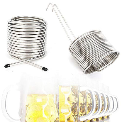 50' Mini Wort Chiller Coil Stainless Steel Home Brewing Beer Cooling Immersion, 1-3 Gallon Batch Immersion Wort Chiller, Leak Free Compression Barbs, Garden Hose Fitting Included