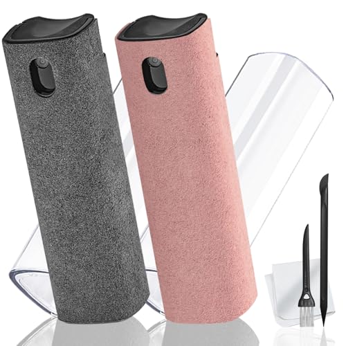 2 Pack Screen Cleaner Spray and Wipe for Laptop Monitor and Car Screens, Phone Touchscreen Mist Cleaning Kit for Cellphone, Tablet, PC, Computer, LCD, Eyeglass, iPhone, iPad, Mac Pro - Grey and Pink - color: Grey, Pink