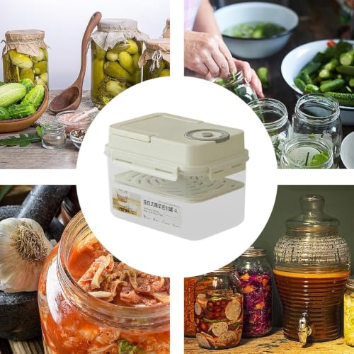 Fermentation Container - Adjustable Inner Lid, Manual Degassing Vegetable Maker, Anaerobic Sauerkraut Maturation Tank, 4L Plasticc Brine Sealing Tub | Traditional Alternative for Chefs & Fermenters