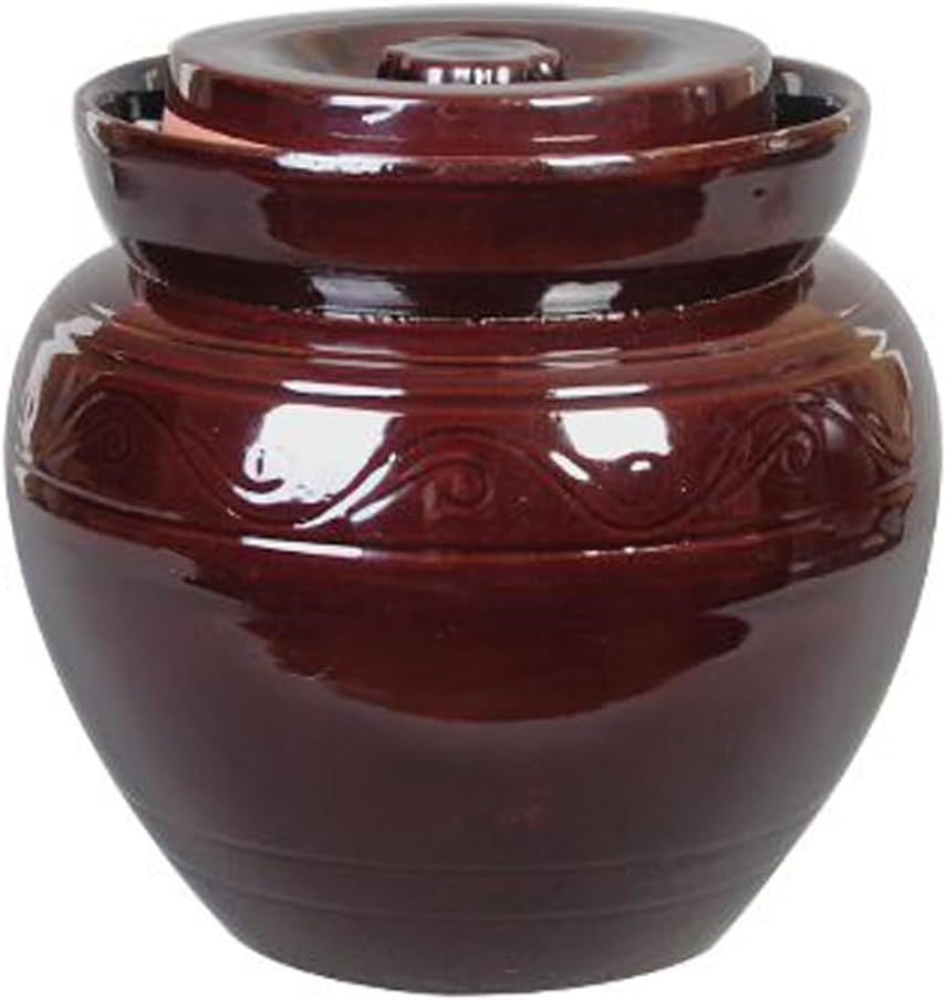 ELEFOCUS Large Traditional Chinese Porcelain Pickle Jar,Ceramic Fermentation Crock with Water Seal Airlock Lid,Sauerkraut brown-5L(5L) - size: 5L