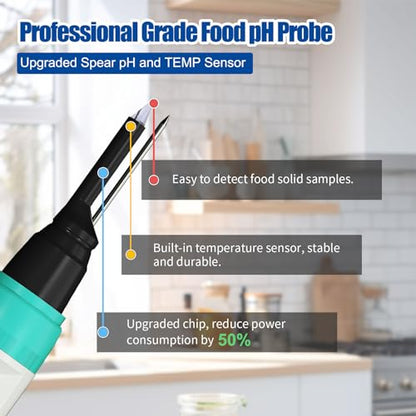 Food pH Meter, Digital Waterproof pH Tester with High Accuracy pH/Temperature Probe, Ideal for Sourdough, Cheese, Solid Samples, and Liquid Foods, 0.01 Resolution