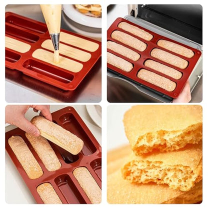 Silicone Finger Biscuit Mold, 8 Cavities, 11x6.7 inch, Set of 2 Baking Mold for Eclairs and Chocolate Bars - color: 2 Packs Silicone Finger Biscuit Molds Z276
