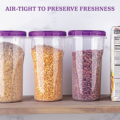 PLASTICPRO 48 Ounce Twist Top Deli Containers Clear bottom With Purple Top Twist on Lids Reusable, Stackable, Food Storage Freezer Container - color: Purple