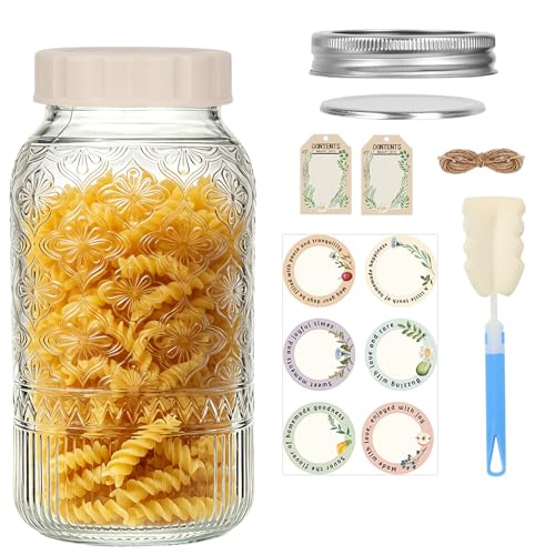 64oz Glass Mason Jars 1-Pack with Airtight Metal Split & Extra Plastic Lid | Half Gallon Wide Mouth Canning Jars, Large Glass Containers for Pantry Storage, Fermenting, Pickling, Cold Brew, DIY Projects - color: Clear-64OZ