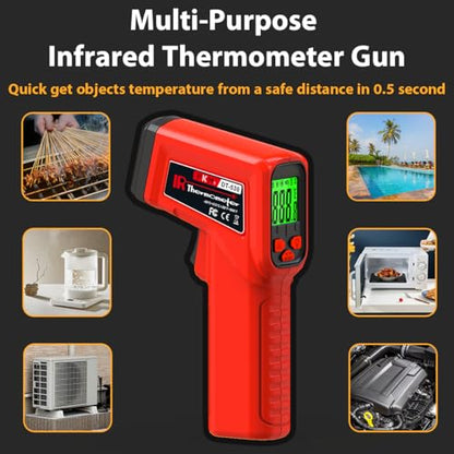 FKM Infrared Thermometer Gun Non-Contact Laser Thermometer Gun -58°F~986°F | (-50°C~530°C) Digital Temperature Gun for Cooking,Oven,Griddle,Automotive,HVAC,Industrial,Adjustable Emissivity,Not for Human - style: -58°F~986°F
