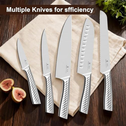 imarku 14-Piece Knife Set with Block, High Carbon Stainless Steel Kitchen Knives with Built-in Sharpener, Dishwasher Safe, Ergonomic Non-Slip Handle, Perfect for Home Cooks & Chefs, Brown - color: Light Brown