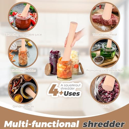 Wood Vegetable Fermentation Tamper 12 Inch Wood Pickle Pounder Sauerkraut Pounder Rod with Measuring Spoon for Fermentation Crock