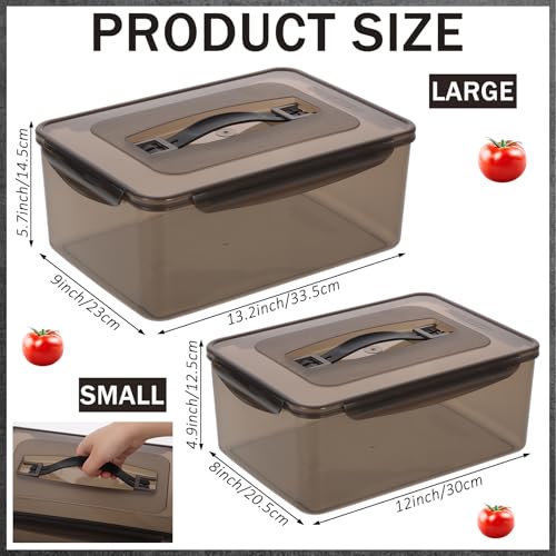 2 PCS Marinating Containers with Lid, 13.2 & 9 Quart Large Capacity Plastic Food Storage Boxes, Dishwasher Safe Meat Saver Tubs for BBQs Prep, Brining Turkey Chicken, Fruit Vegetable Storage