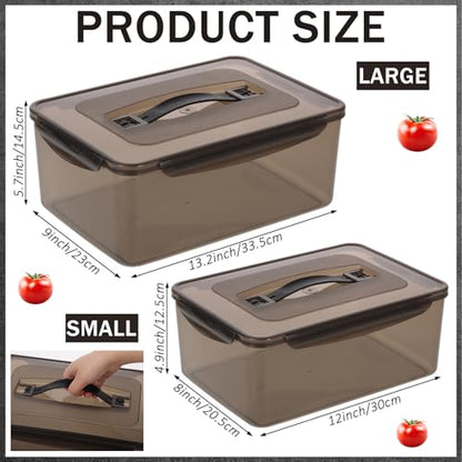 2 PCS Marinating Containers with Lid, 13.2 & 9 Quart Large Capacity Plastic Food Storage Boxes, Dishwasher Safe Meat Saver Tubs for BBQs Prep, Brining Turkey Chicken, Fruit Vegetable Storage