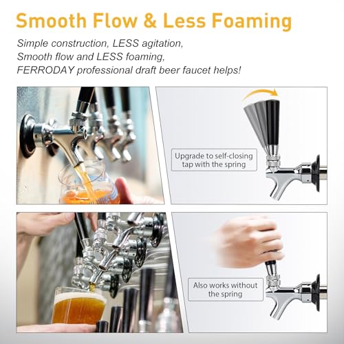 FERRODAY New 3-1/8 inch Shank, Stainless Steel Core Draft Beer Faucet, Chrome Plated Beer Tap, No-Rust No-Leak Beer Tap Faucet, 1/4 Barb Keg Tap Faucet Kegerator Faucet Parts for Homebrew - size: 3-1/8 inch Shank