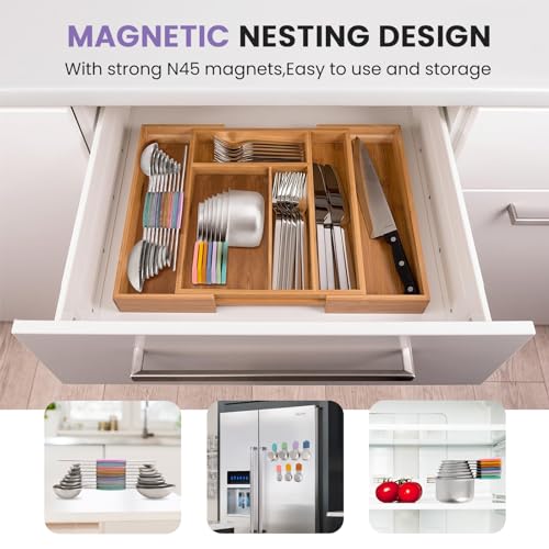 Magnetic Measuring Cups and Spoons Set-Heavy Duty 304 Stainless Steel，Double Measurement Markings，Set of 16 with Leveler for Measure Dry and Liquid Ingredients - color: Color