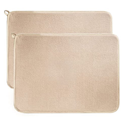 Dish Drying Mats for Kitchen Counter, 2 Pack Dish Drying Pads Dish Rack Mat Drying Pink Kitchen Mat (Beige-2) - color: Beige-2