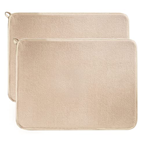 Dish Drying Mats for Kitchen Counter, 2 Pack Dish Drying Pads Dish Rack Mat Drying Pink Kitchen Mat (Beige-2) - color: Beige-2
