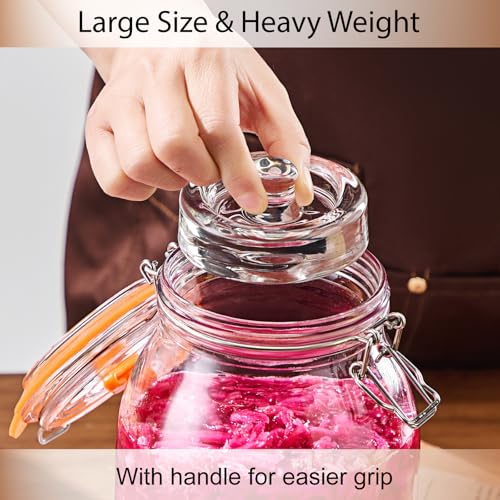 1.8L Wide Fermentation Jars with Airlocks & Glass Weights, 2-Pack | Self-Burping Airlocks Vent Gas Automatically; Glass Weights Keep Ingredients Below the Brine for More Consistent Fermentation - size: 1.8L