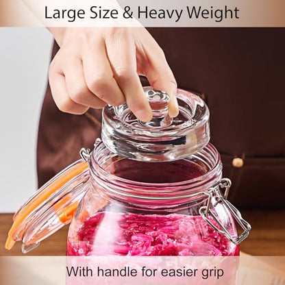 1.8L Wide Fermentation Jars with Airlocks & Glass Weights, 2-Pack | Self-Burping Airlocks Vent Gas Automatically; Glass Weights Keep Ingredients Below the Brine for More Consistent Fermentation - size: 1.8L