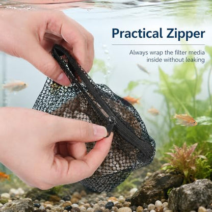 12 Pcs Aquarium Filter Media Bags, 8' X 6'' Extra Fine Mesh Bag Reusable | Aquarium Filter Media Bags with Zipper for Fish Tank Activated Carbon, Ceramic Rings